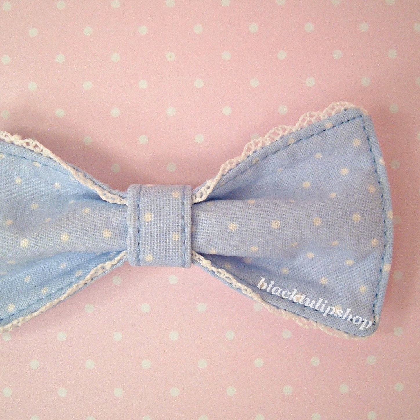 Girly Princess Kawaii Sweet Lolita Pastel Blue And White Polka Dot Hair Bow/Barrette/Hair Clip