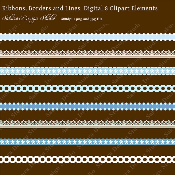 Items similar to Blue Ribbons, Borders Digital Scrapbook Paper 8