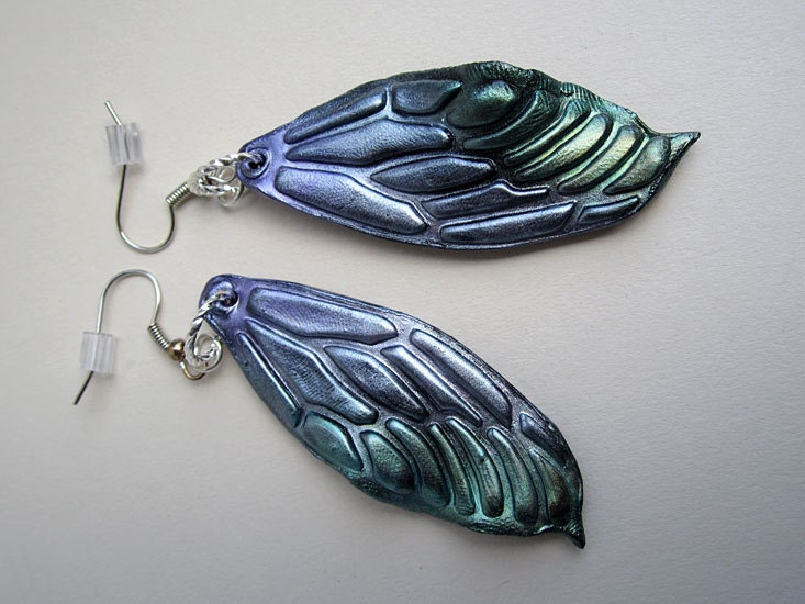 OOAK Fairy Wing earrings in lavender-green by Amy Brown - AmyBrownArt