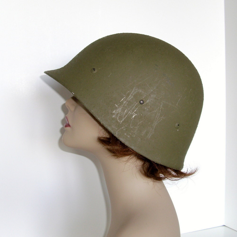 Army Helmet Liner Vintage US Military Drab Olive by vintagemelody