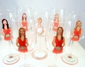 Bride and Bridesmaids Bridal Party personalized Wine Champagne Glasses 7  Custom portraits painted to their Likeness