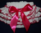 Sassy Fancy Ruffle Panty, Sweet Ruffle Pants, Ruffle Bloomers, Fancy Pants, Handmade Sassy Britches white trimmed in Hot pinkPhoto Prop