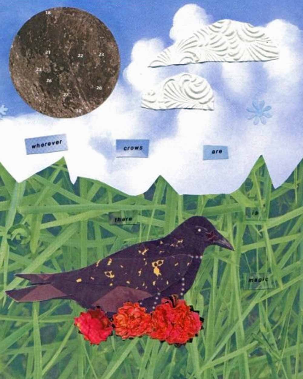 Black Crow Bird Art Collage Giclee Print 8 x 10 Wherever Crows Are There is Magic