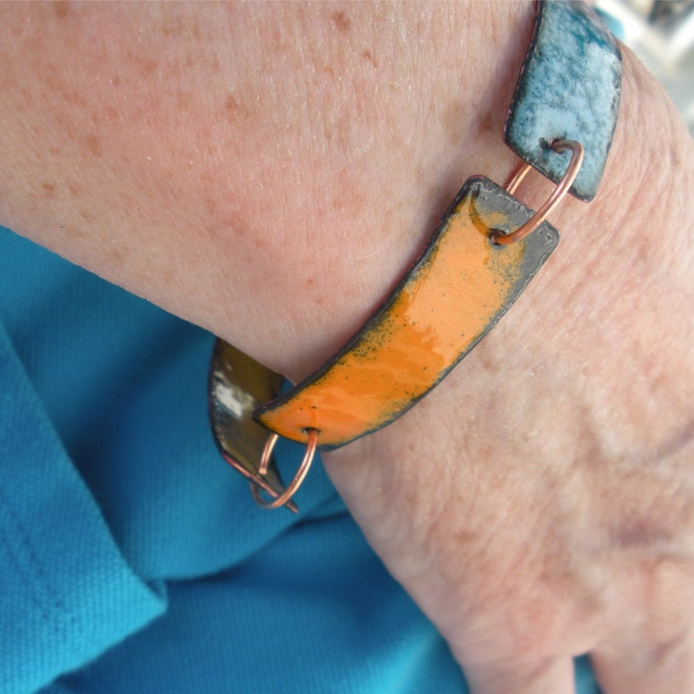 Colorful Copper Enamel Flexi-Bangle Style Bracelet "Caribbean Queen Bracelet"
