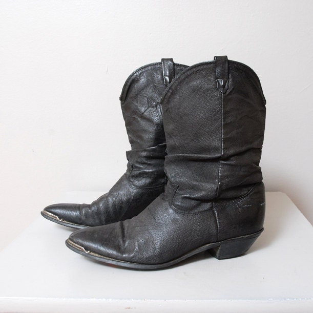 1980s Black Leather Cowboy Boots - Size 10 - Dingo