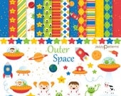 Outer Space clipart  digital paper pack DK010 instant download