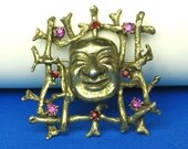 Vintage Hattie Carnegie Buddha Face Rhinestone Brooch