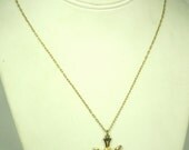 Grey Rhinestone Bird Pendant Necklace with Gold Tone Metal