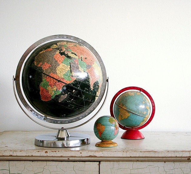 Vintage Black Oceans Globe - 1960 Replogle Starlight Globe