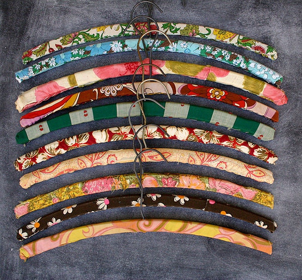 Vintage Wood Clothing Hangers with Handmade Bohemian Covers