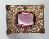Vintage Filigree Brooch Art Nouveau Faceted Amethyst Glass