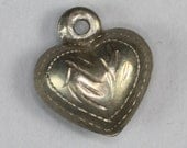 Puffy Heart  Charm Sterling Silver Etching Vintage Smaller