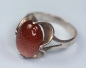 Vintage Goldstone Ring Sterling Silver Modernist Size 8