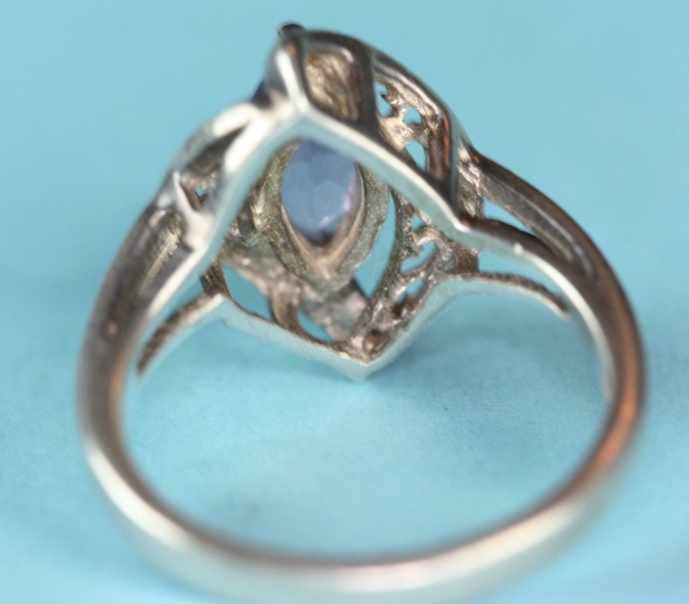Vintage Amethyst Ring with Sterling Filigree Sz 7 1/4 Signed Avon