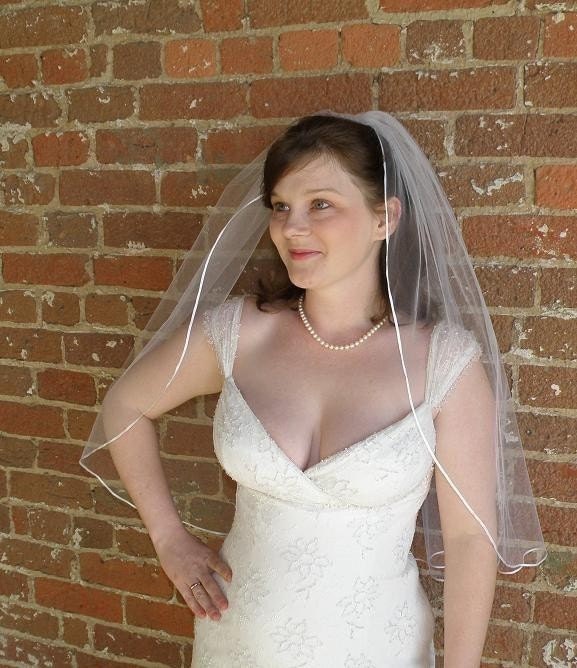 Wedding veil - Orchid - 30 inch Waist Length bridal veil with tiny satin ribbon trim