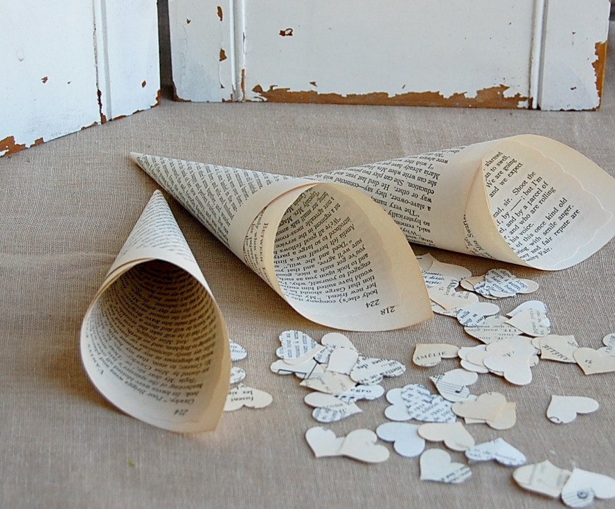 RESERVED for Melissa -Wedding Paper Cones Vintage Book Pages Set of 80