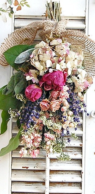 RESERVED for Wanda Dried Flower Bouquet Dried Flower Arrangement with Dried Roses , Peonies, Farmhouse Decor
