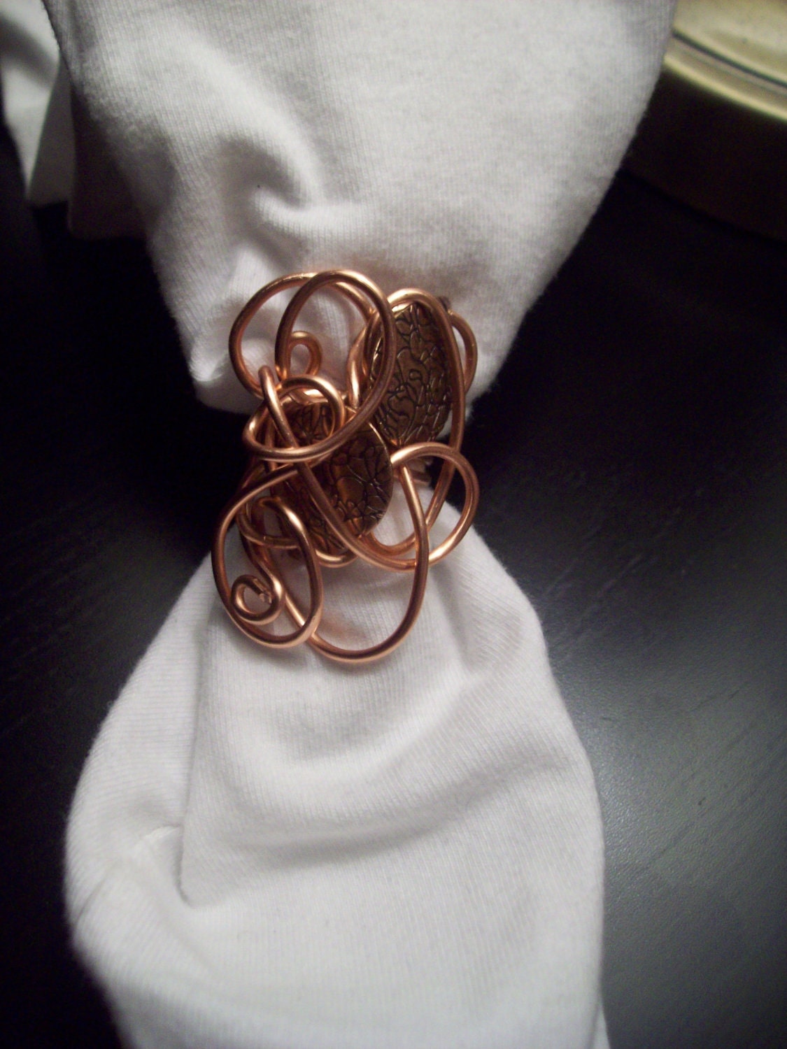 SALE Copper Swirl Ring w/antique copper disc accents