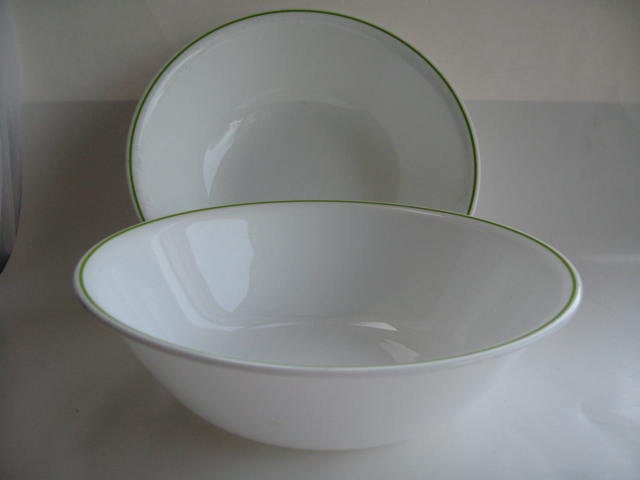 Vintage Corning Corelle Serving bowls white with green trim (2) - Klassic