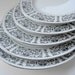 SALE -Salad Plates- Set of five Salad plates -White with black scroll and flowers with platinum trim- Royal Song Trousseau Fine China
