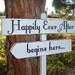HaPPiLy EVeR AfTeR SiGn - HaPPiLY EVeR AfTeR BeGiNs HeRe - DiReCTioNaL WeDDiNg SiGnS - Fairy Tale Style - 4ft Stake - Distressed WHITE