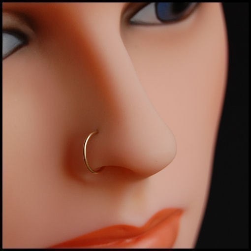 Gold Nose Ring - 22 Gauge Solid 14 Karat Yellow Gold Seamless / Catchless Nose Ring