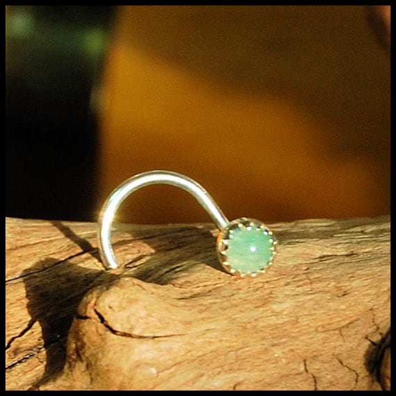 Nose Stud / Nose Screw / 3mm Aventurine in Sterling Silver Serrated Bezel - L or Screw End CUSTOMIZE