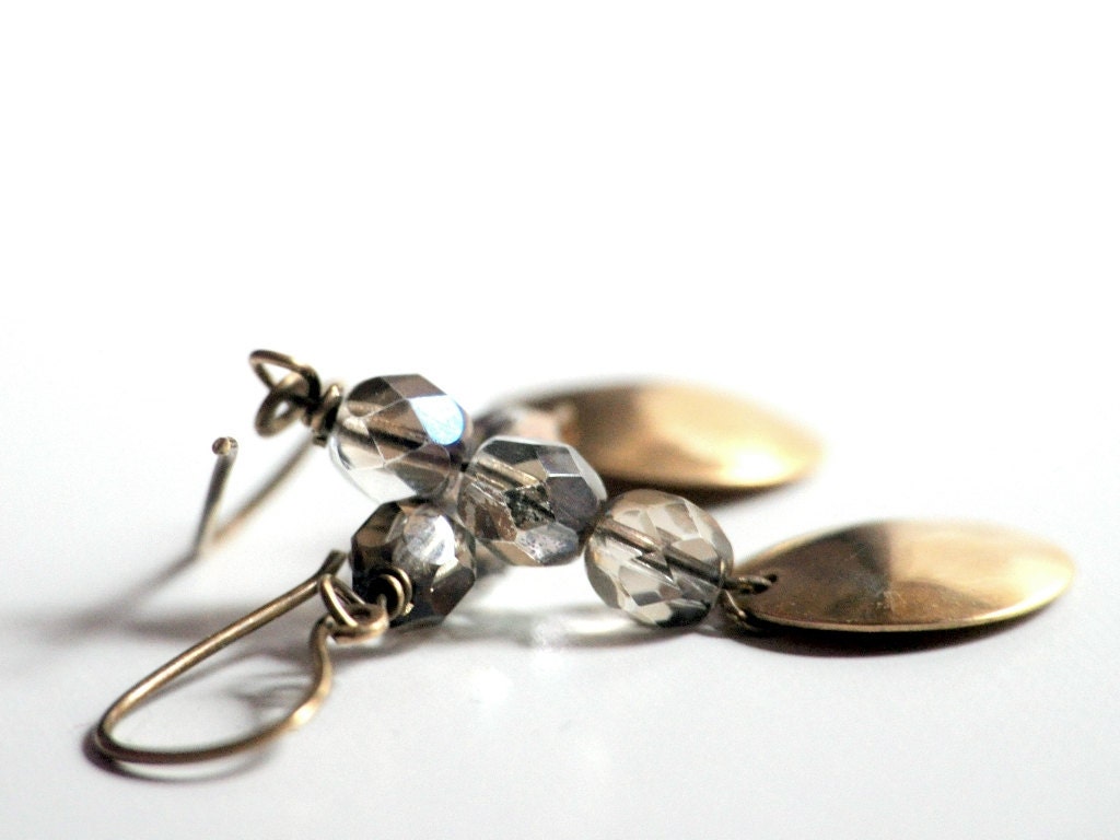 Brass Domes Earrings -  Antiqued brass and Czech glass
