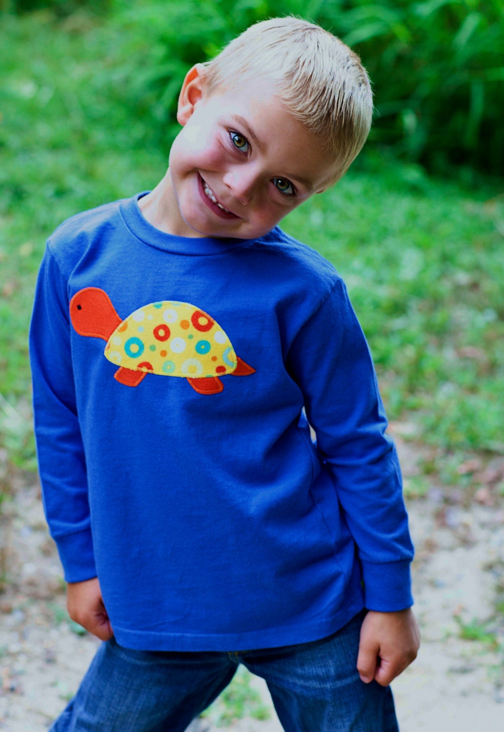 Turtle Applique on Royal Blue T-Shirt