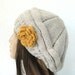Hand Knit Hat - chunky knit Beehive beret Oatmeal mustard flower- womens hat Slouch Beanie