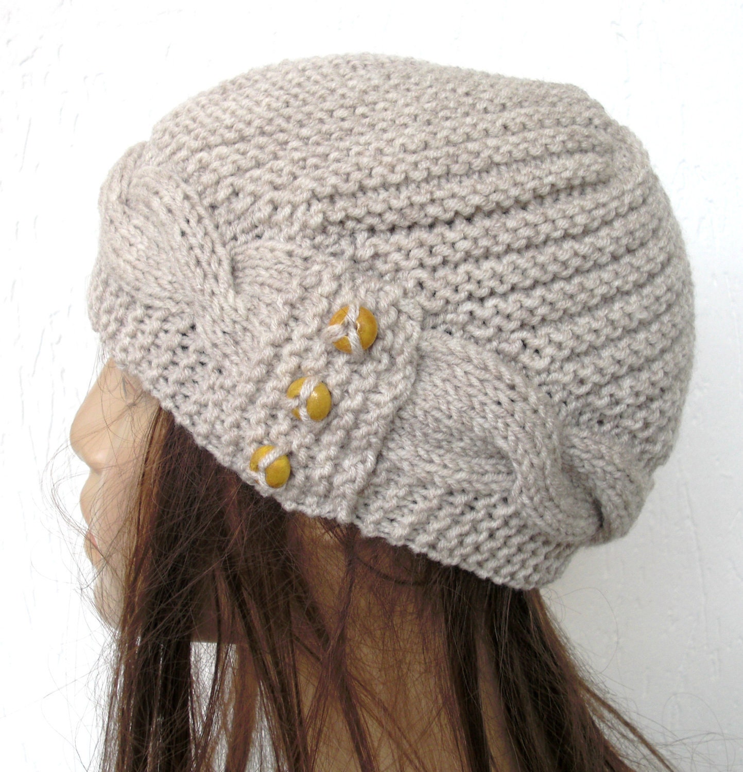 Hand Knit Hat- Cloche Hat in wheat Beige Womens cable knit Hat Fall Autumn Winter Accessories Fashion Hat