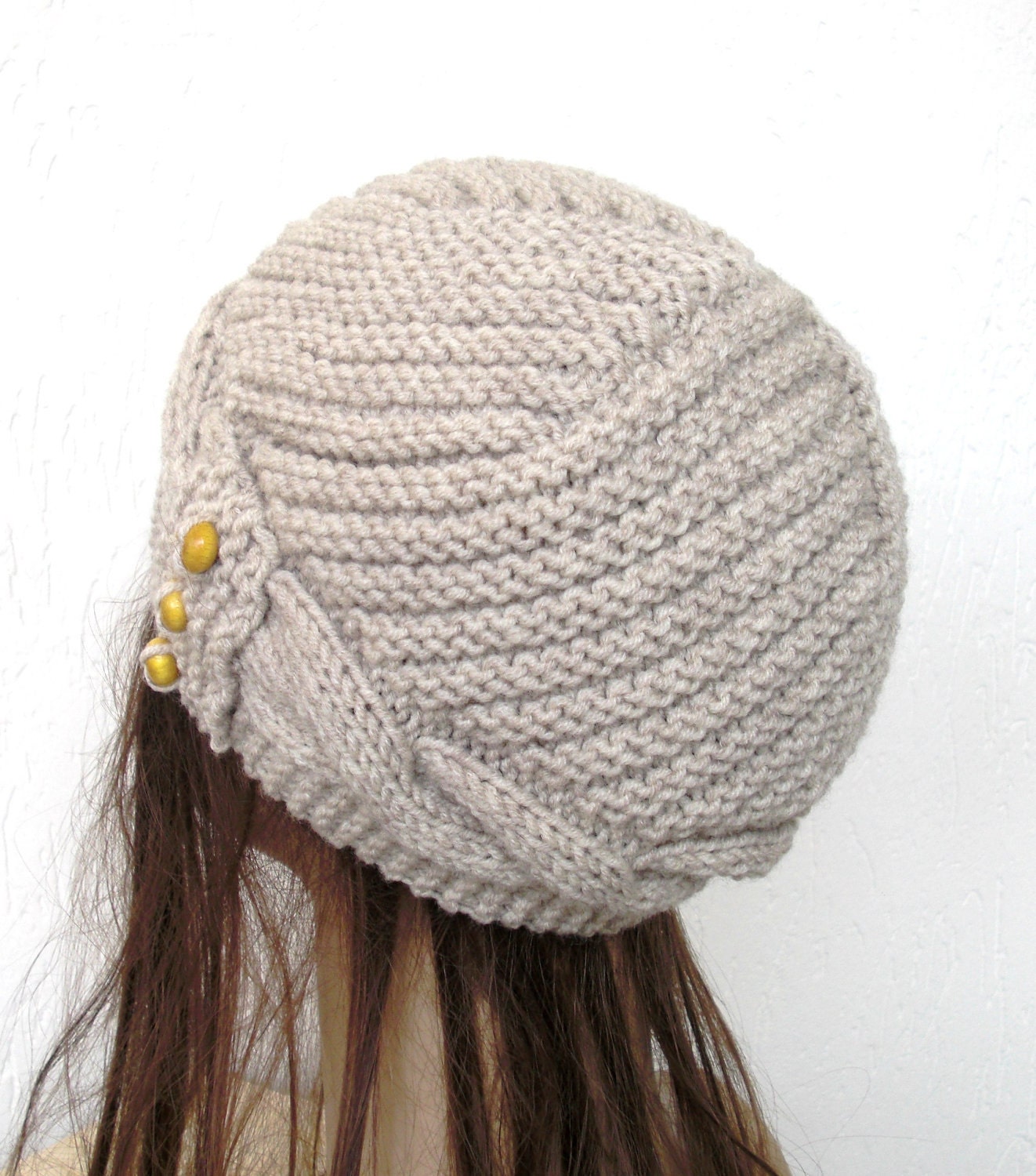 Hand Knit Hat- Cloche Hat in wheat Beige Womens cable knit Hat Fall Autumn Winter Accessories Fashion Hat