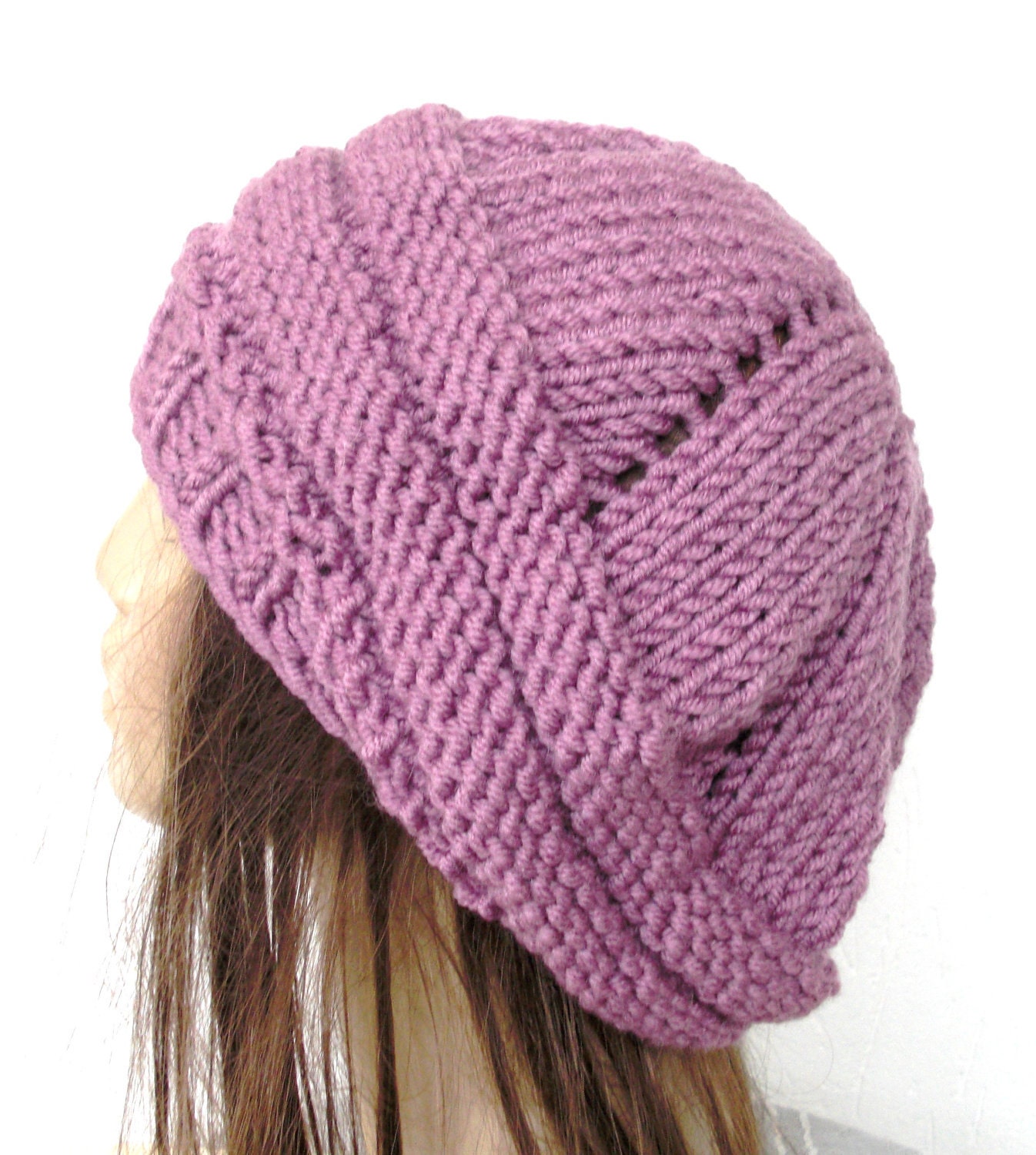 Hand Knit Hat chunky knit Beehive beret in Purple womens Slouch Beanie Hat Beret Fall Autumn Winter Accessories Fashion