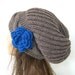 Hand Knit Hat- Womens hat - chunky knit Slouchy Beanie  Slouch  Hat Flower  Fall Winter Accessories  beret taupe Autumn Fashion