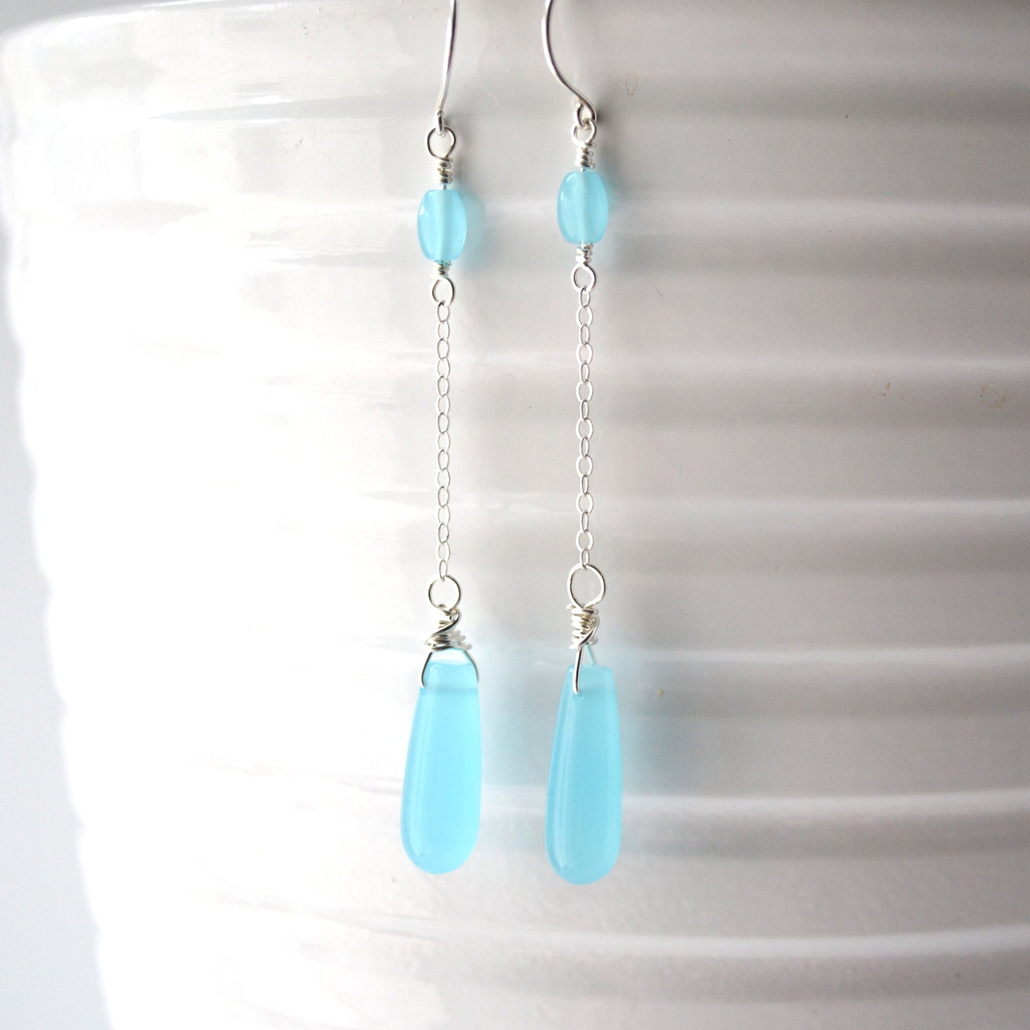 Turquoise Quartz and Sterling Silver Chain Dangle Earrings