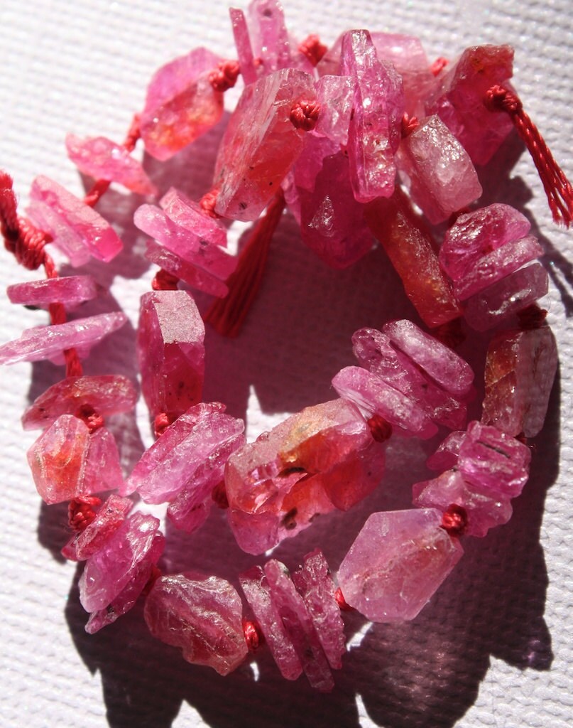 RARE Organic Hot Pink Sapphire Nuggets - 3 inch strand