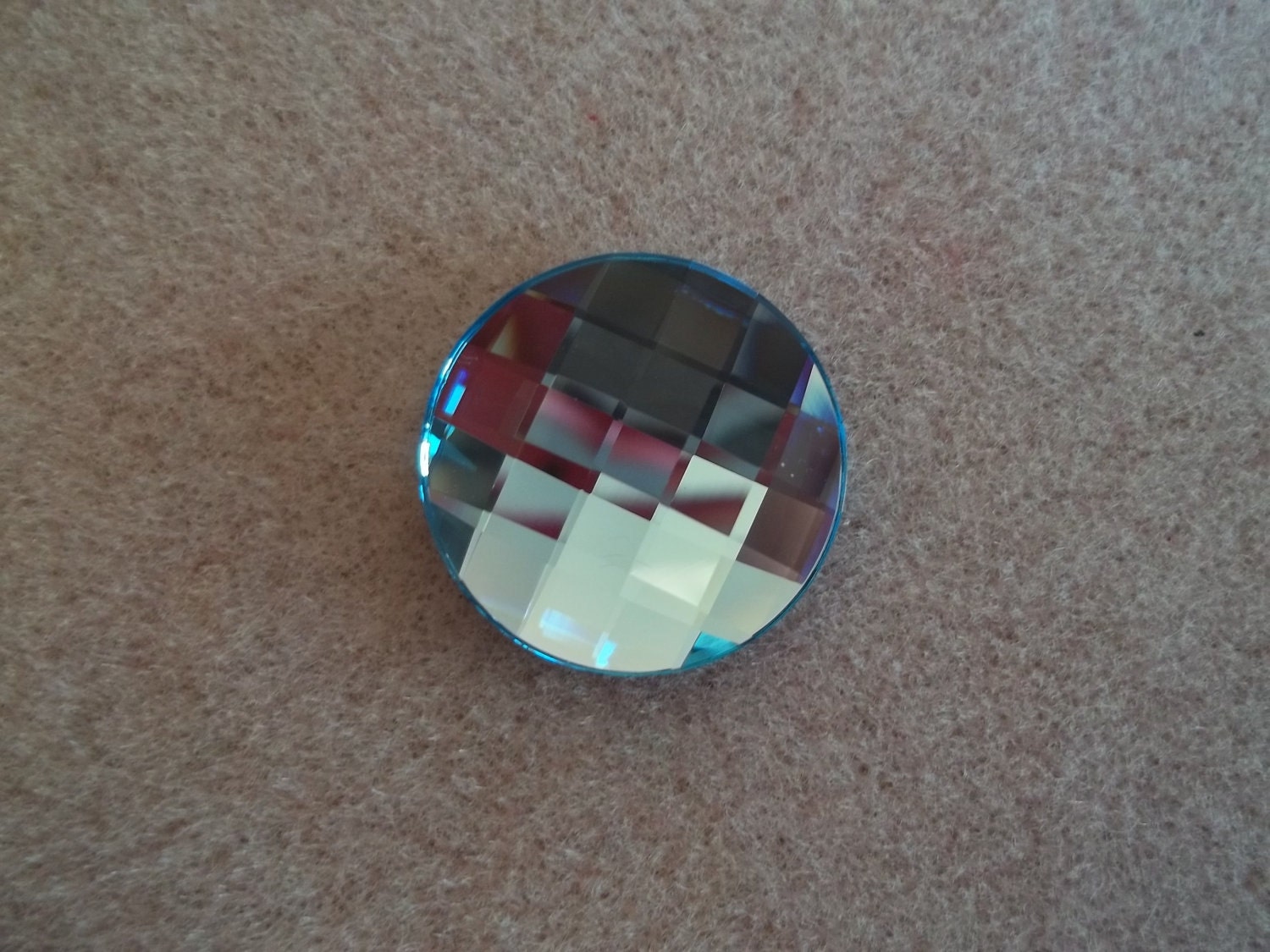 20mm Aquamarine Checker Board Round Flat Back Swarovski Crystal