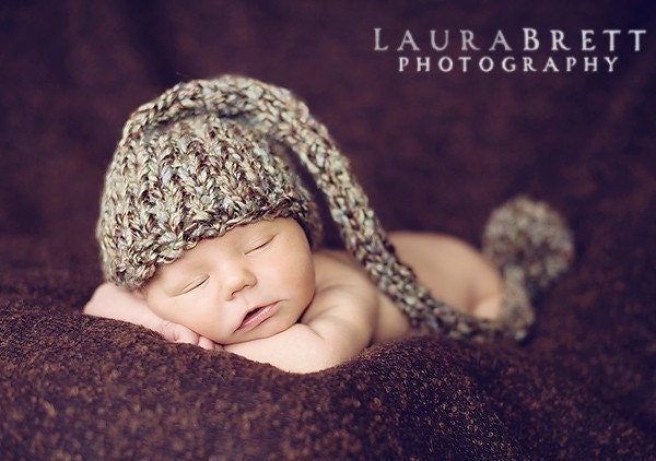 Chunky Multicolored Stocking Cap with Giant Pom Pom - newborn photo prop