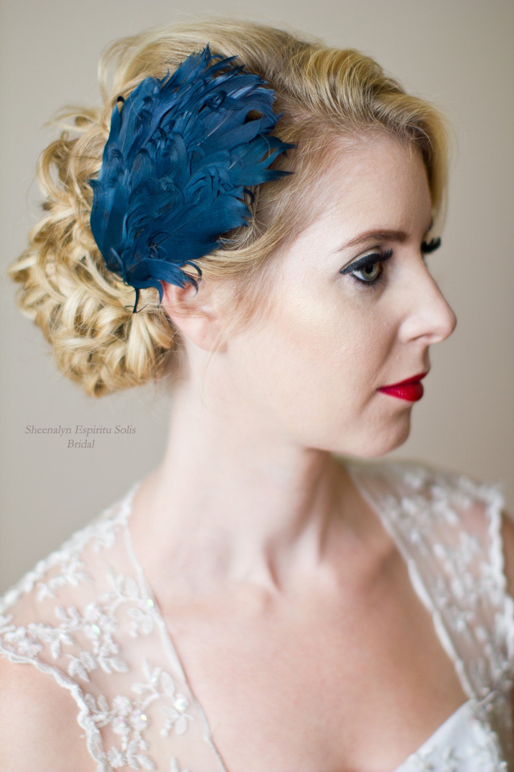 Something Blue Feather Hair Piece Bridal Accessory