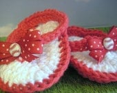 Baseball Beauties - Crochet Baby Thong Sandals in Red and White