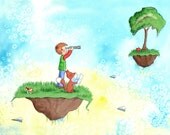 Boy and Fox - THE TRAVELERS - 5x7 Art Print Children