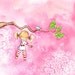 Girl With Cherry Shirt In Tree and Bluebird  - WHAT NOW - Your Choice of  Blonde or Black Hair - 5x7 Art Print - Children