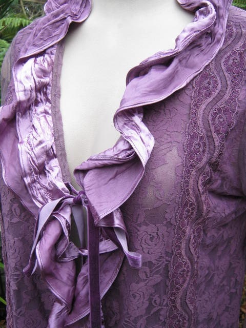 SIREN... lace and ruffles steampunk.. gypsy couture, stevie nicks..jet black or passionate purple.. LARGE/XL