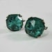 1920s Vintage Art Deco Earrings Teal Green Czech Glass Fleur De Lis Setting Screw Backs
