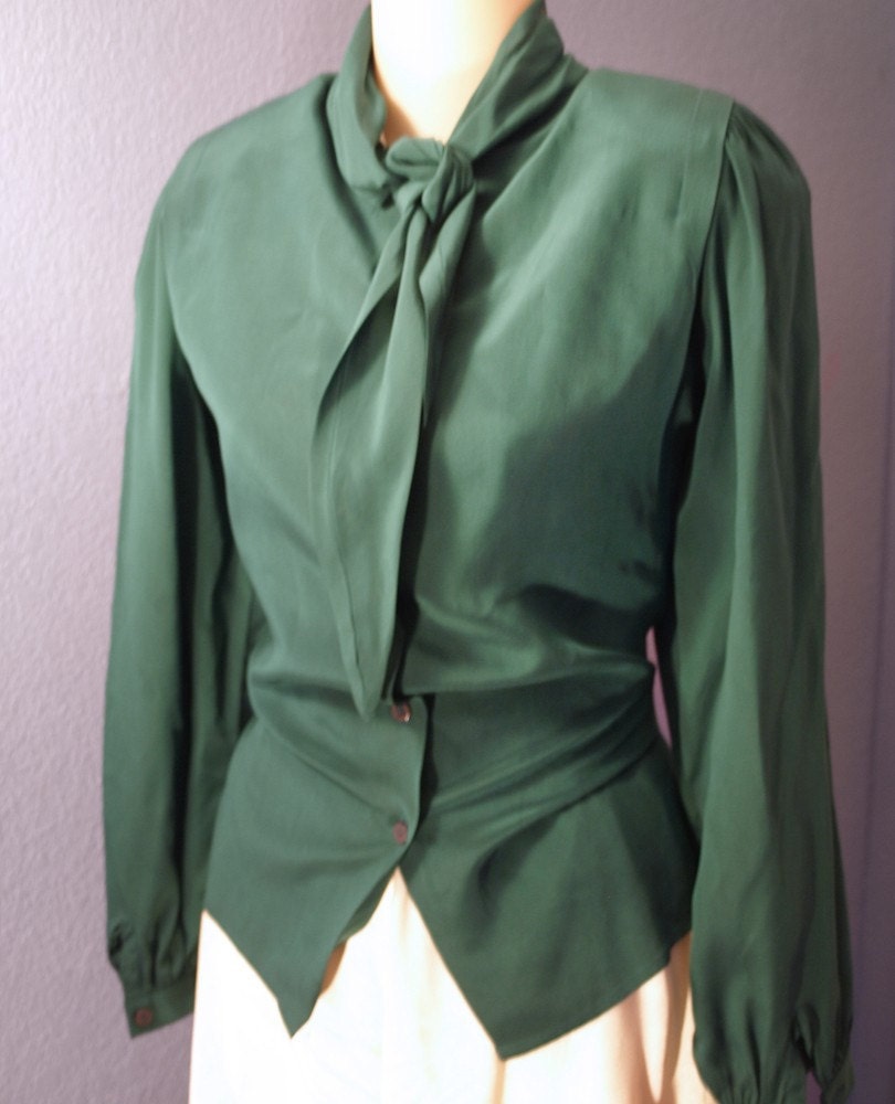 Emerald Silk - Retro Secretary Blouse