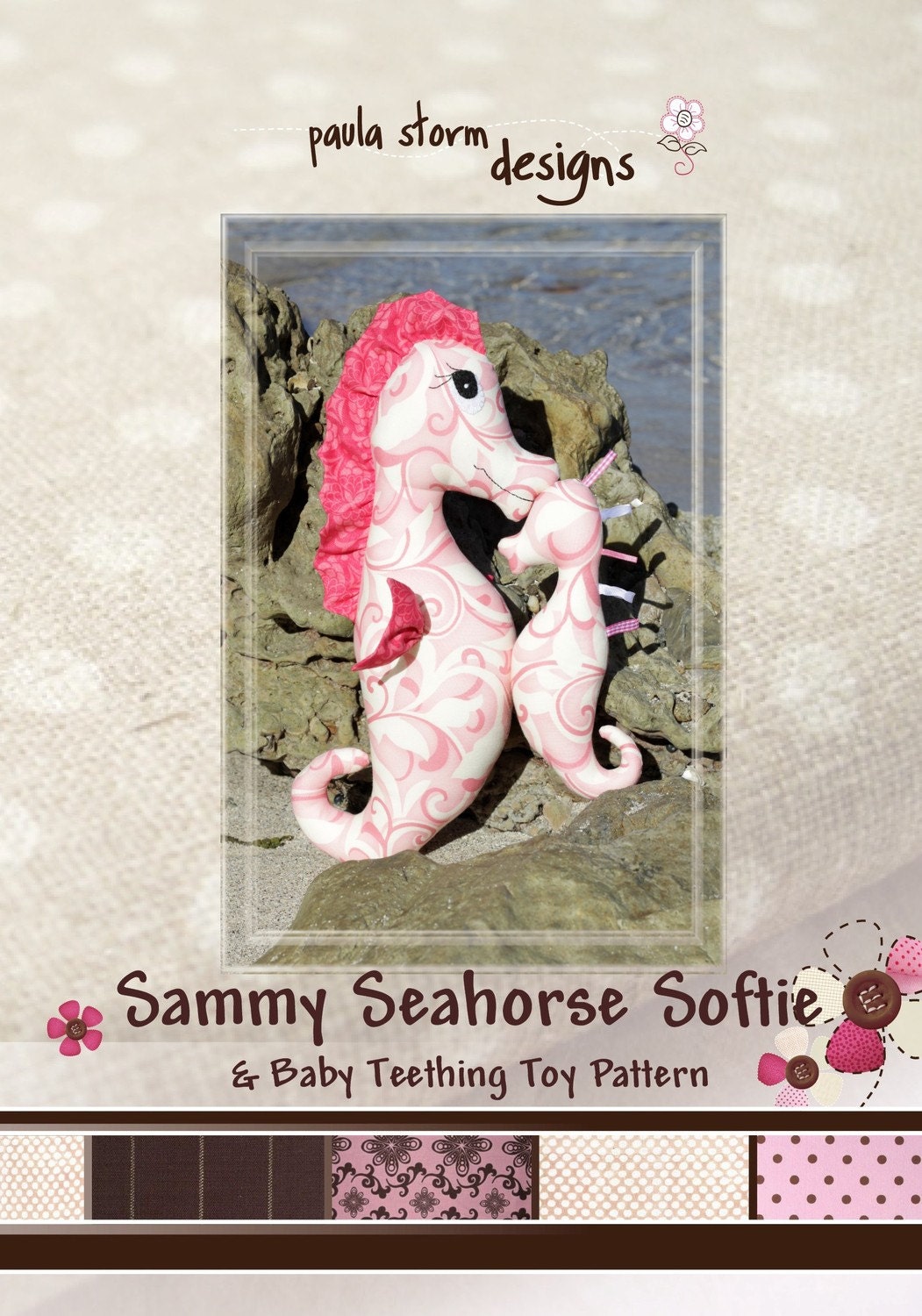 Sammy Seahorse Softie Pattern and tag chew toy by Paula Storm Designs