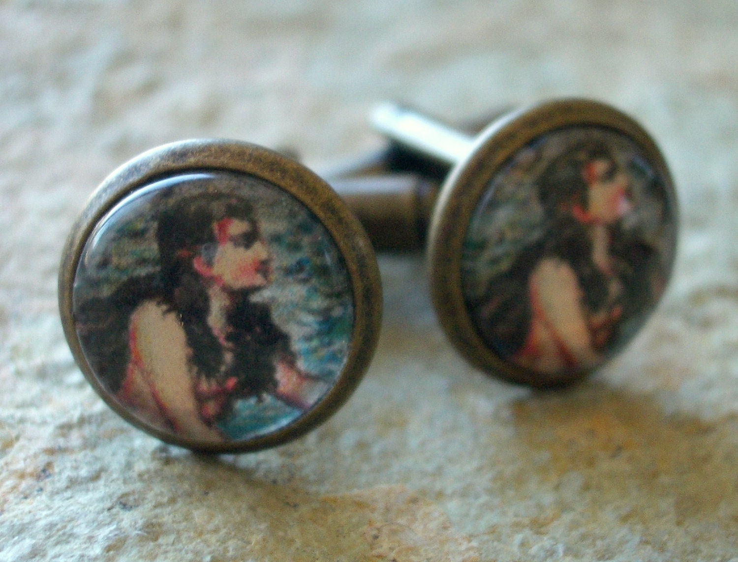 Pair of Antiqued Brass Mermaid Cuff Links