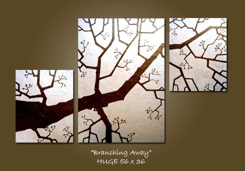 CUSTOM Original Painting Abstract Modern Fine Art Heavy Textured Earthy Tree Nature Contemporary by Shanna - HUGE 56 x 36 - Branching Away