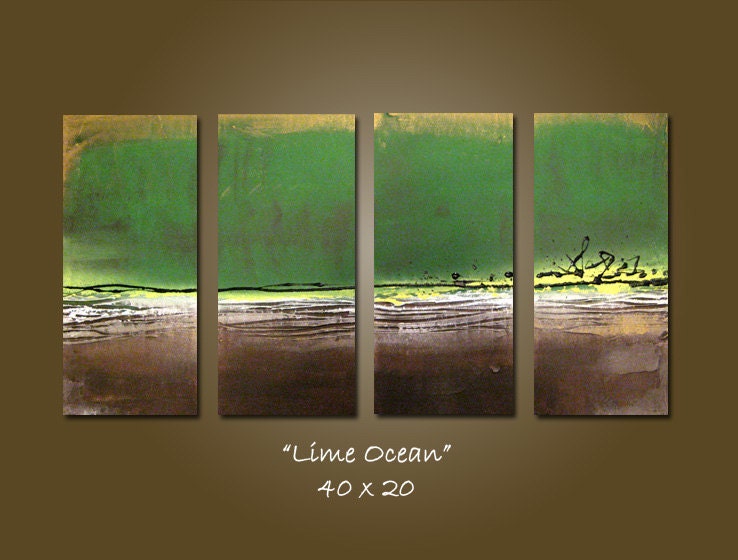SALE - Lime Ocean - 40 x 20, Heavy Textured Acrylic painting, ORIGINAL and HUGE, One of a Kind - Please see close ups