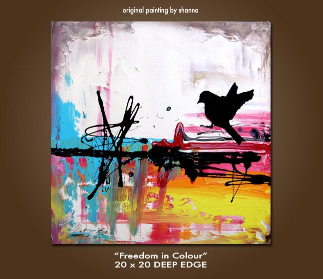 Freedom in Colour - 20 x 20, Modern Contemporary Acrylic painting canvas, Bird Art, Heavy Textured ORIGINAL by Shanna